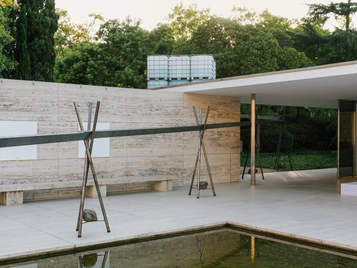 twelve tanks and dripping aqueduct trace water loss at mies van der rohe barcelona pavilion - 1