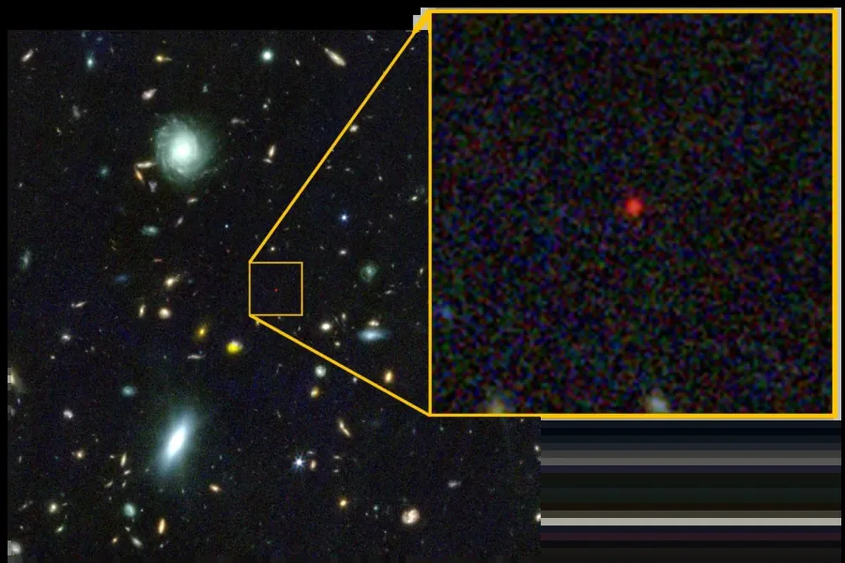 a panel zooming in on a portion of a JWST image with the black hole star