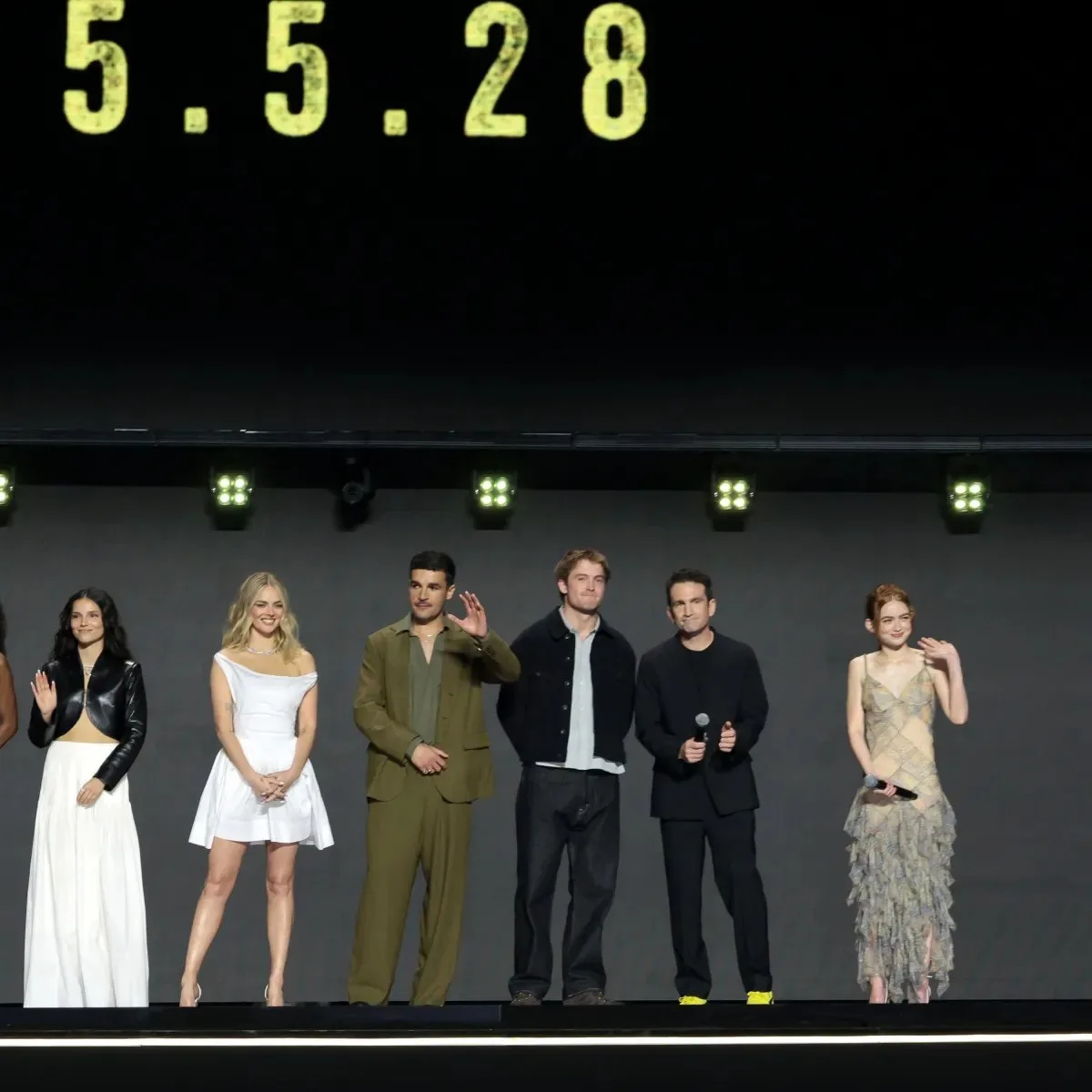 Maya Boyd, Inde Navarrette, Samara Weaving, Christopher Abbott, Kit Connor, Jake Schreier, Sadie Sink and Kevin Feige, President, Marvel Studios, speak onstage at the Disney Entertainment Showcase at D23: The Ultimate Disney Fan Event on August 14, 2026 in Anaheim, California.