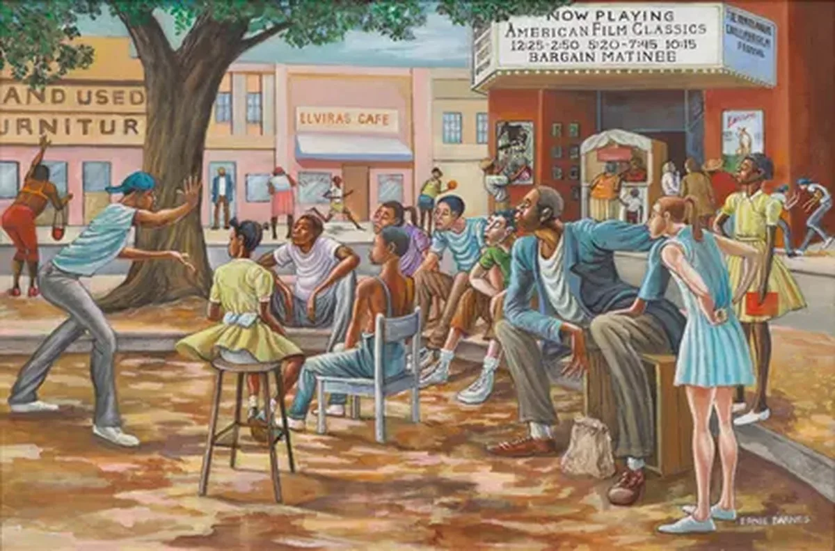 The painting the Critic’s Corner by renowned African American artist Ernie Barnes.