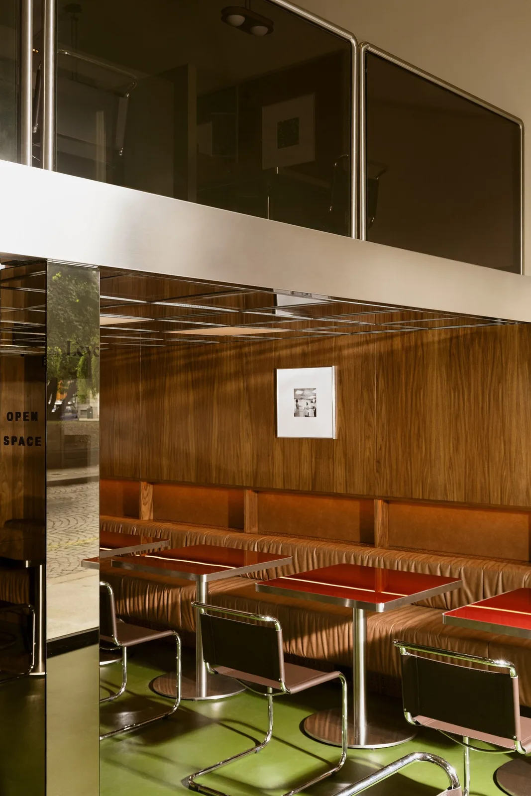 Seating area beneath mezzanine