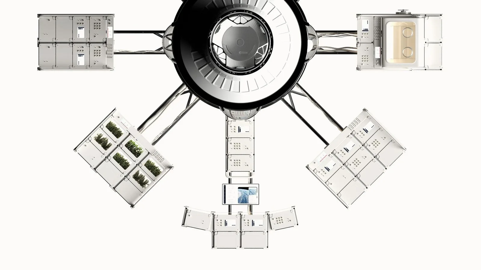 An overview of the space frame that holds the elements in place