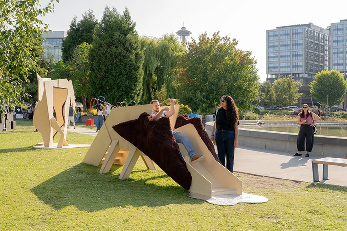 plywood horse doubles turn monument into public playground in seattle - 2