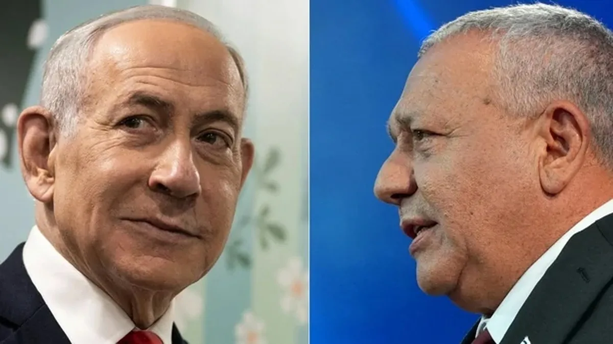 A split scren image of Prime Minister Benjamin Netanyahu and Yashar party leader Gadi Eisenkot 