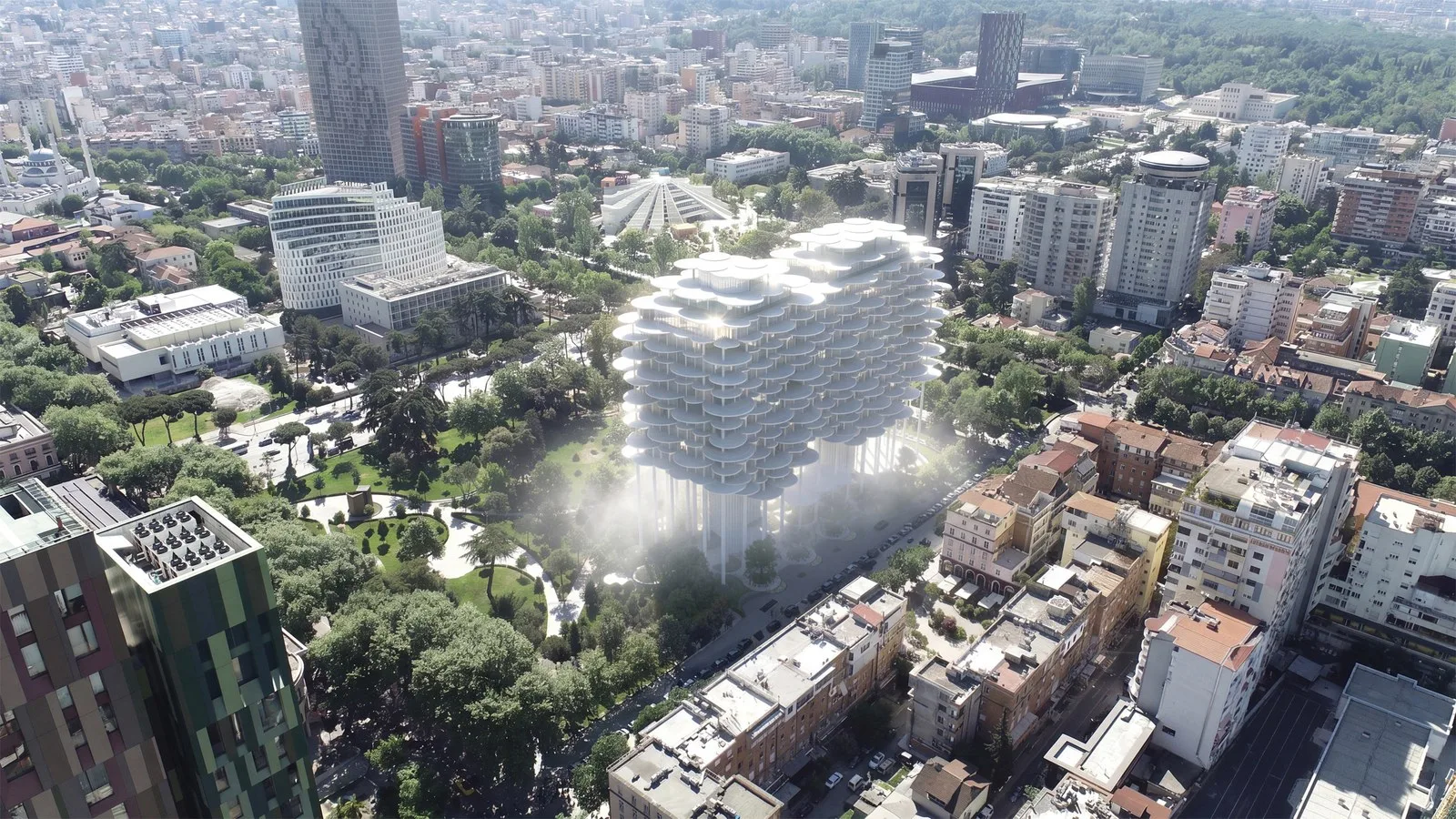 Danish studio BIG, Rinia Park’a yükselen bulut görünümlü “Tirana Fountain Tower” için kazandı